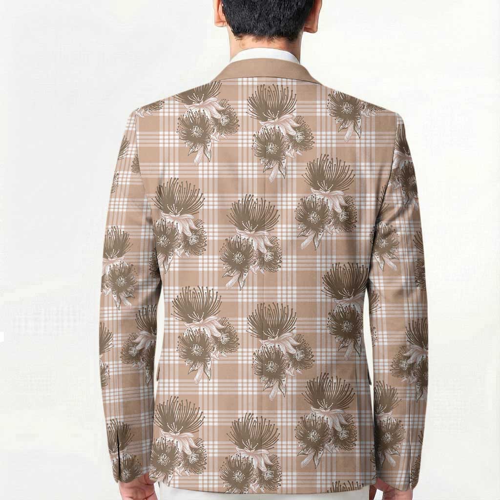 Brown Palaka Hawaii Blazer Hawaiian Lehua Blossoms LT05 - Polynesian Pride