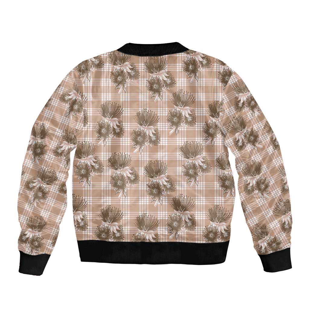Brown Palaka Hawaii Bomber Jacket Hawaiian Lehua Blossoms LT05 - Polynesian Pride