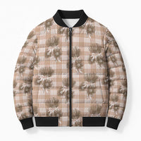 Brown Palaka Hawaii Bomber Puffer Jacket Hawaiian Lehua Blossoms LT05 Unisex Brown - Polynesian Pride