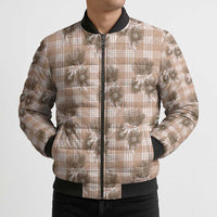 Brown Palaka Hawaii Bomber Puffer Jacket Hawaiian Lehua Blossoms LT05 - Polynesian Pride