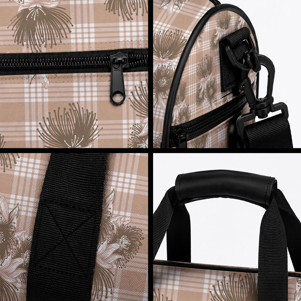 Brown Palaka Hawaii Duffle Bag Hawaiian Lehua Blossoms LT05 - Polynesian Pride