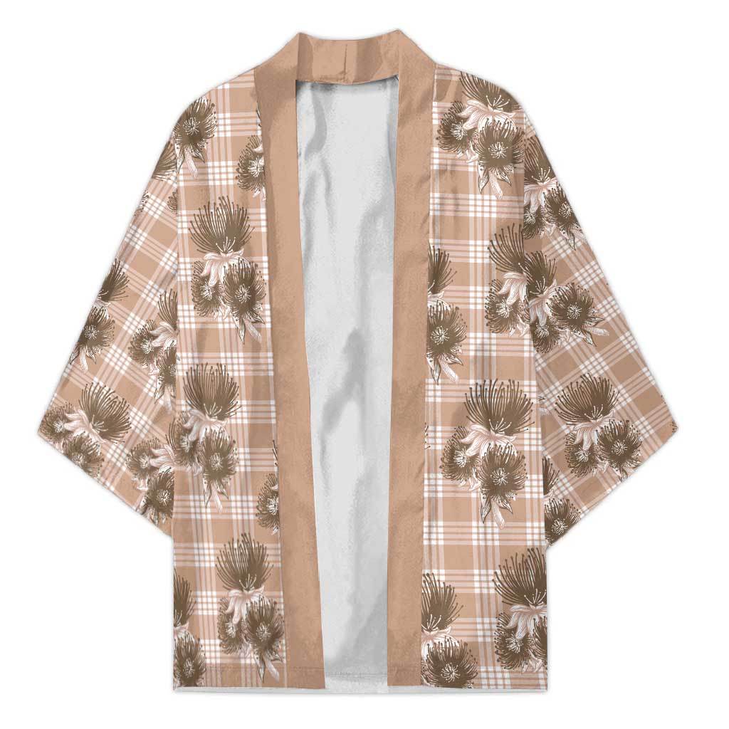 Brown Palaka Hawaii Kimono Hawaiian Lehua Blossoms LT05 Unisex Brown - Polynesian Pride