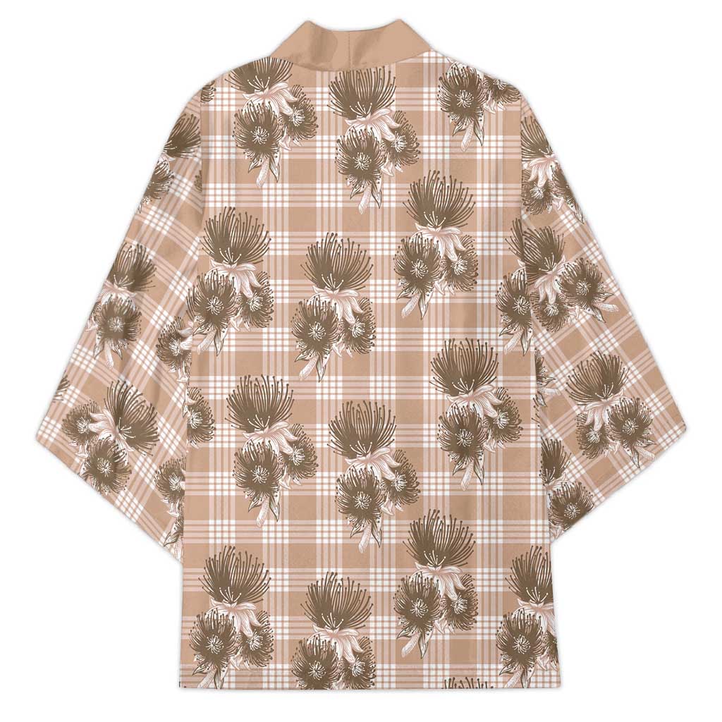 Brown Palaka Hawaii Kimono Hawaiian Lehua Blossoms LT05 - Polynesian Pride