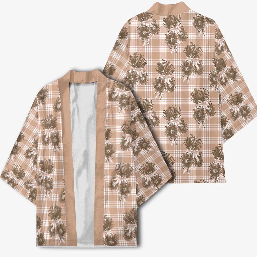 Brown Palaka Hawaii Kimono Hawaiian Lehua Blossoms LT05 - Polynesian Pride