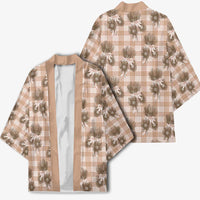Brown Palaka Hawaii Kimono Hawaiian Lehua Blossoms LT05 - Polynesian Pride