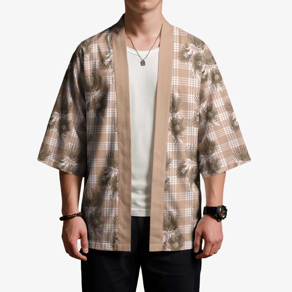 Brown Palaka Hawaii Kimono Hawaiian Lehua Blossoms LT05 - Polynesian Pride