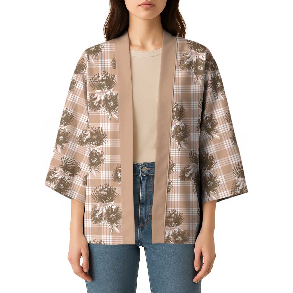 Brown Palaka Hawaii Kimono Hawaiian Lehua Blossoms LT05 - Polynesian Pride