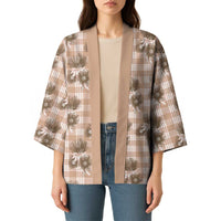 Brown Palaka Hawaii Kimono Hawaiian Lehua Blossoms LT05 - Polynesian Pride