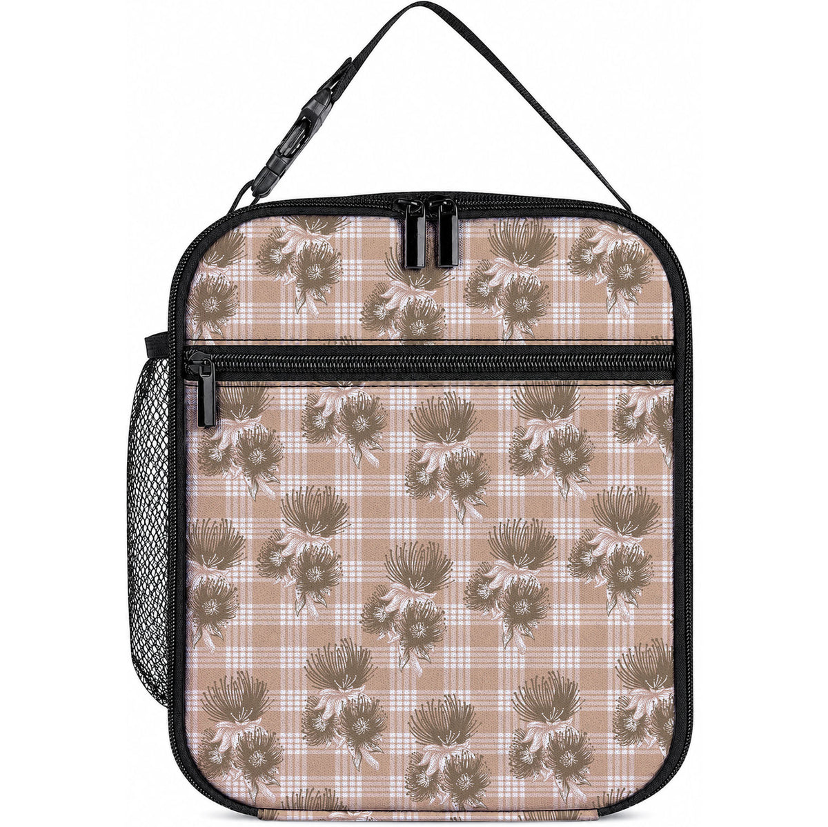 Brown Palaka Hawaii Lunch Bag Hawaiian Lehua Blossoms LT05 10.2 × 8.3 × 4.3 inch Brown - Polynesian Pride