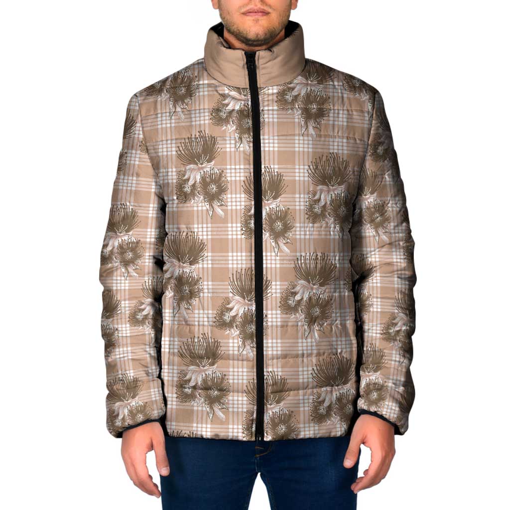 Brown Palaka Hawaii Padded Jacket Hawaiian Lehua Blossoms LT05 Men Brown - Polynesian Pride