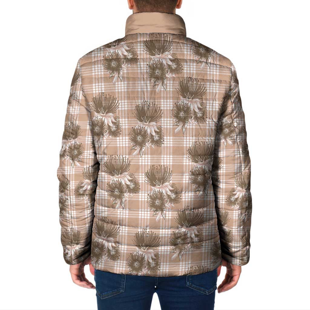Brown Palaka Hawaii Padded Jacket Hawaiian Lehua Blossoms LT05 - Polynesian Pride
