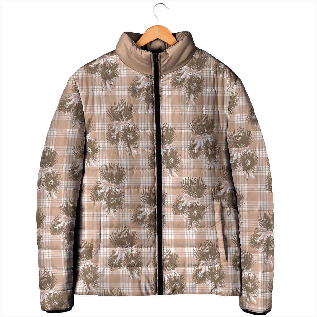 Brown Palaka Hawaii Padded Jacket Hawaiian Lehua Blossoms LT05 - Polynesian Pride