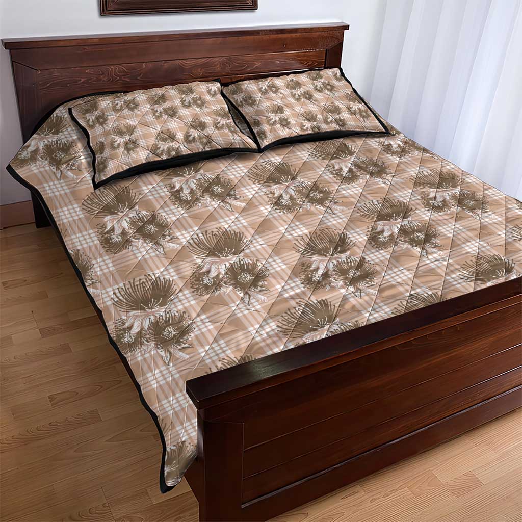 Brown Palaka Hawaii Quilt Bed Set Hawaiian Lehua Blossoms LT05 - Polynesian Pride