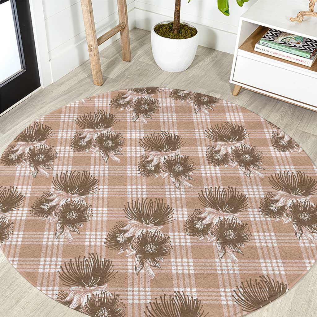 Brown Palaka Hawaii Round Carpet Hawaiian Lehua Blossoms LT05 Brown - Polynesian Pride