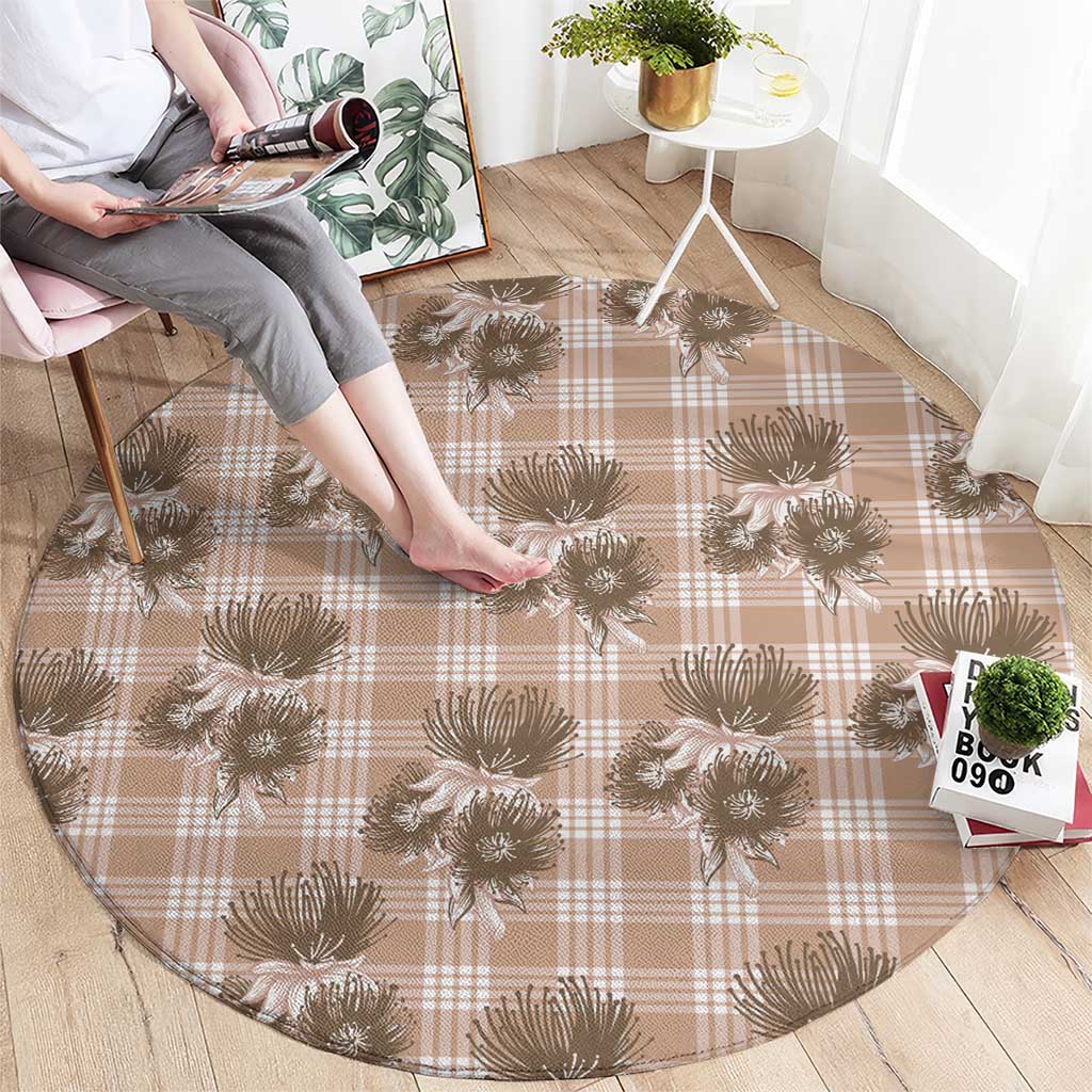 Brown Palaka Hawaii Round Carpet Hawaiian Lehua Blossoms LT05 - Polynesian Pride