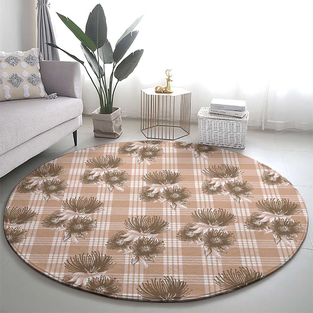 Brown Palaka Hawaii Round Carpet Hawaiian Lehua Blossoms LT05 - Polynesian Pride