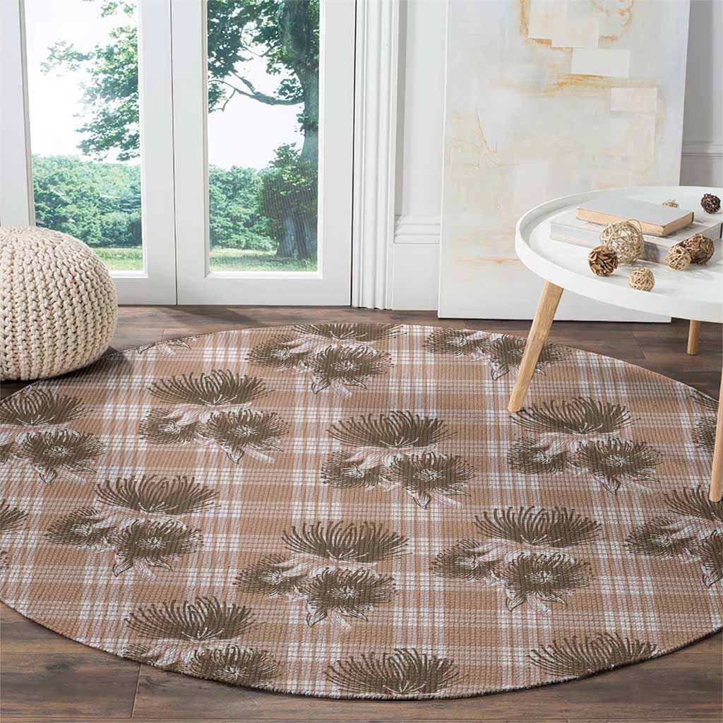 Brown Palaka Hawaii Round Carpet Hawaiian Lehua Blossoms LT05 - Polynesian Pride