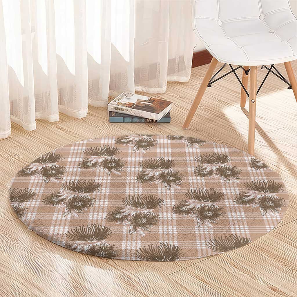 Brown Palaka Hawaii Round Carpet Hawaiian Lehua Blossoms LT05 - Polynesian Pride