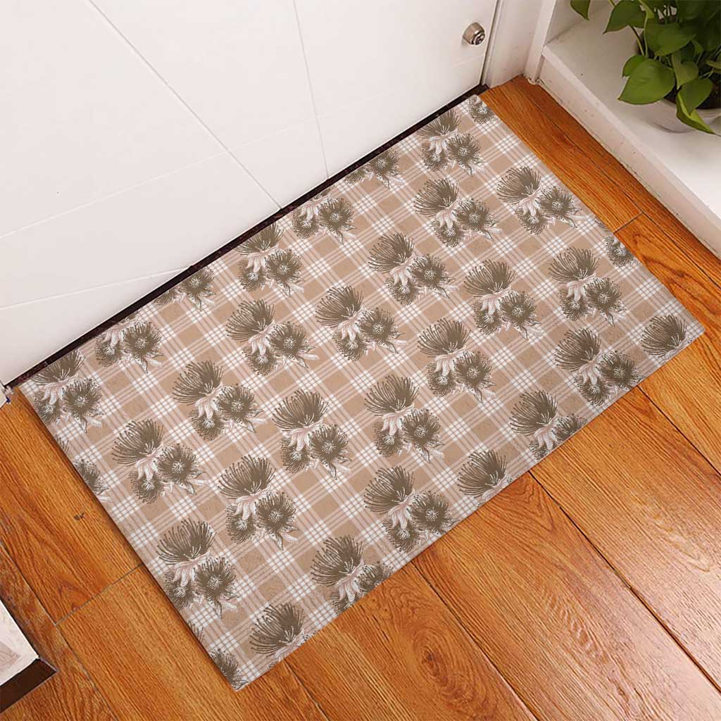 Brown Palaka Hawaii Rubber Doormat Hawaiian Lehua Blossoms LT05 - Polynesian Pride