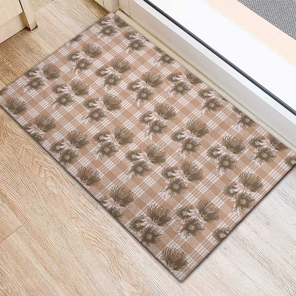 Brown Palaka Hawaii Rubber Doormat Hawaiian Lehua Blossoms LT05 - Polynesian Pride