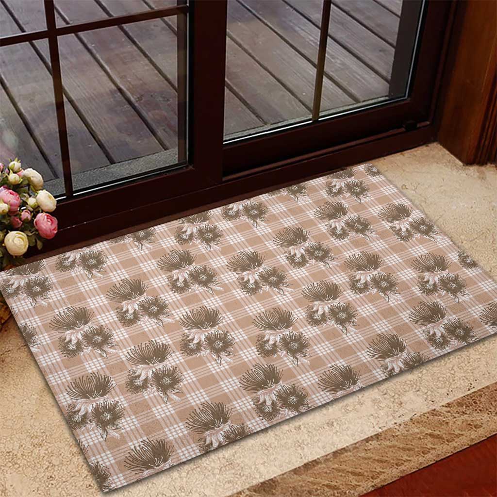 Brown Palaka Hawaii Rubber Doormat Hawaiian Lehua Blossoms LT05 - Polynesian Pride