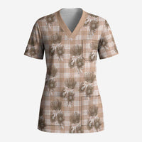 Brown Palaka Hawaii Scrub Top Hawaiian Lehua Blossoms LT05 Adult Brown - Polynesian Pride