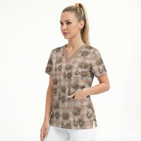 Brown Palaka Hawaii Scrub Top Hawaiian Lehua Blossoms LT05 - Polynesian Pride