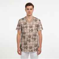 Brown Palaka Hawaii Scrub Top Hawaiian Lehua Blossoms LT05 - Polynesian Pride