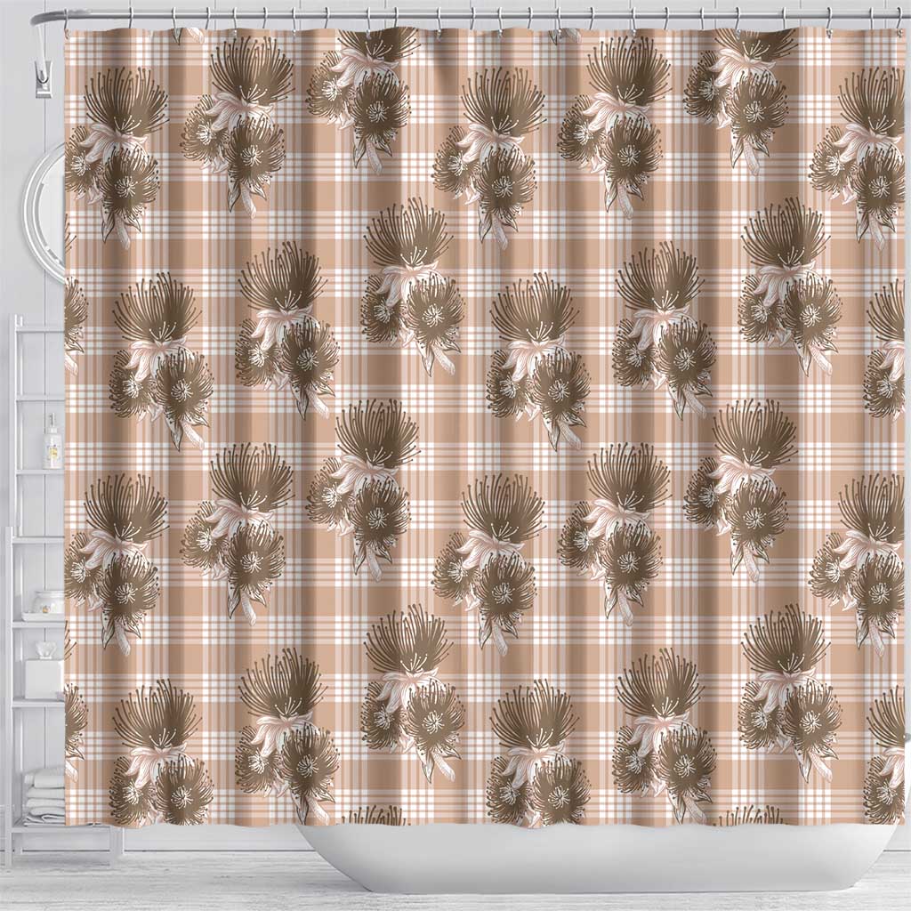 Brown Palaka Hawaii Shower Curtain Hawaiian Lehua Blossoms LT05 - Polynesian Pride