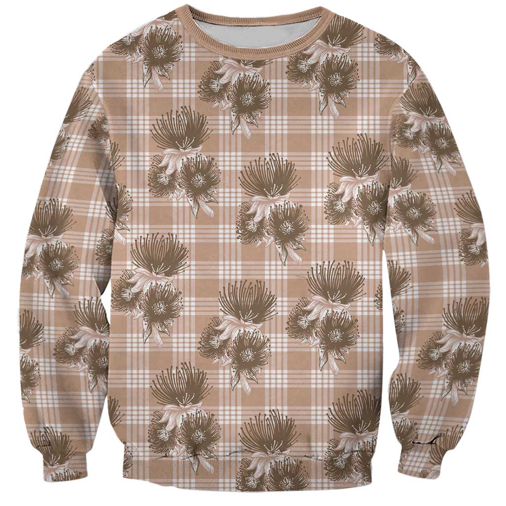 Brown Palaka Hawaii Sweatshirt Hawaiian Lehua Blossoms LT05 Unisex Brown - Polynesian Pride