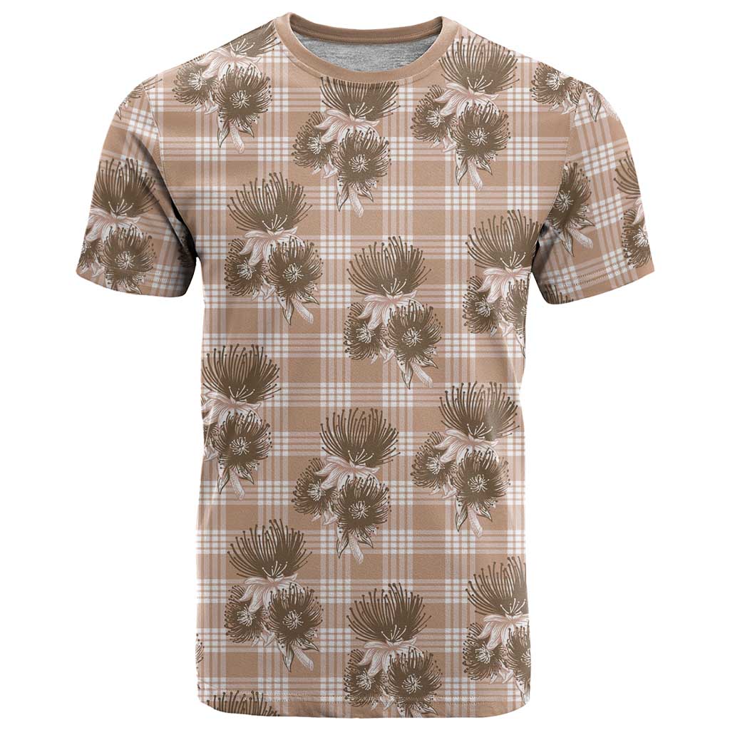 Brown Palaka Hawaii T Shirt Hawaiian Lehua Blossoms LT05 Brown - Polynesian Pride