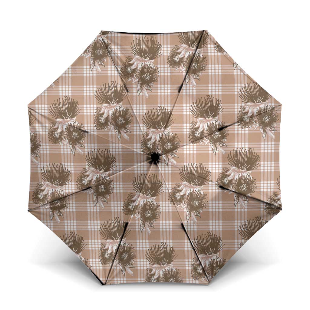 Brown Palaka Hawaii Umbrella Hawaiian Lehua Blossoms LT05 One Size Folded 11.42 inch Opened Diameter 37.4 inch Brown - Polynesian Pride