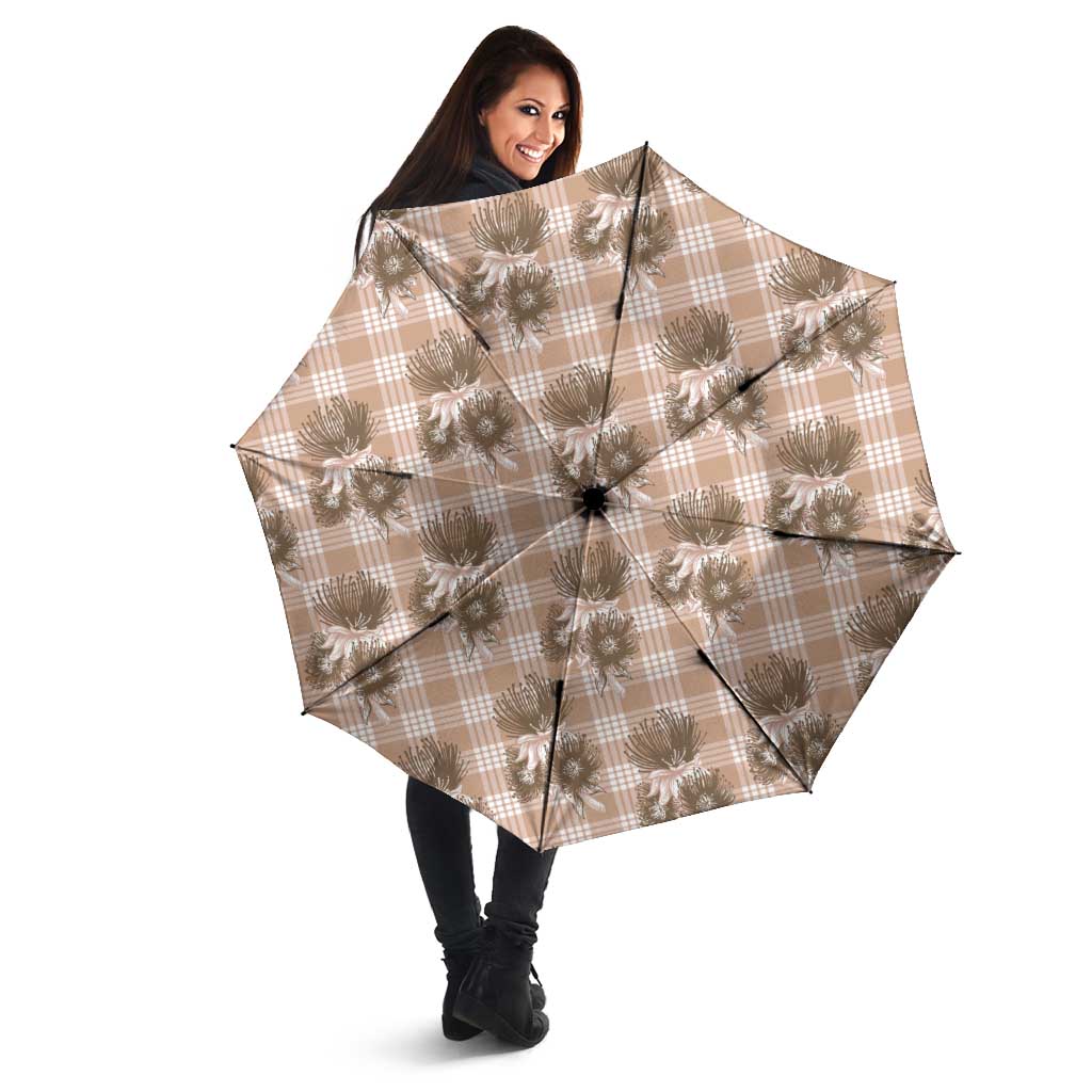 Brown Palaka Hawaii Umbrella Hawaiian Lehua Blossoms LT05 - Polynesian Pride