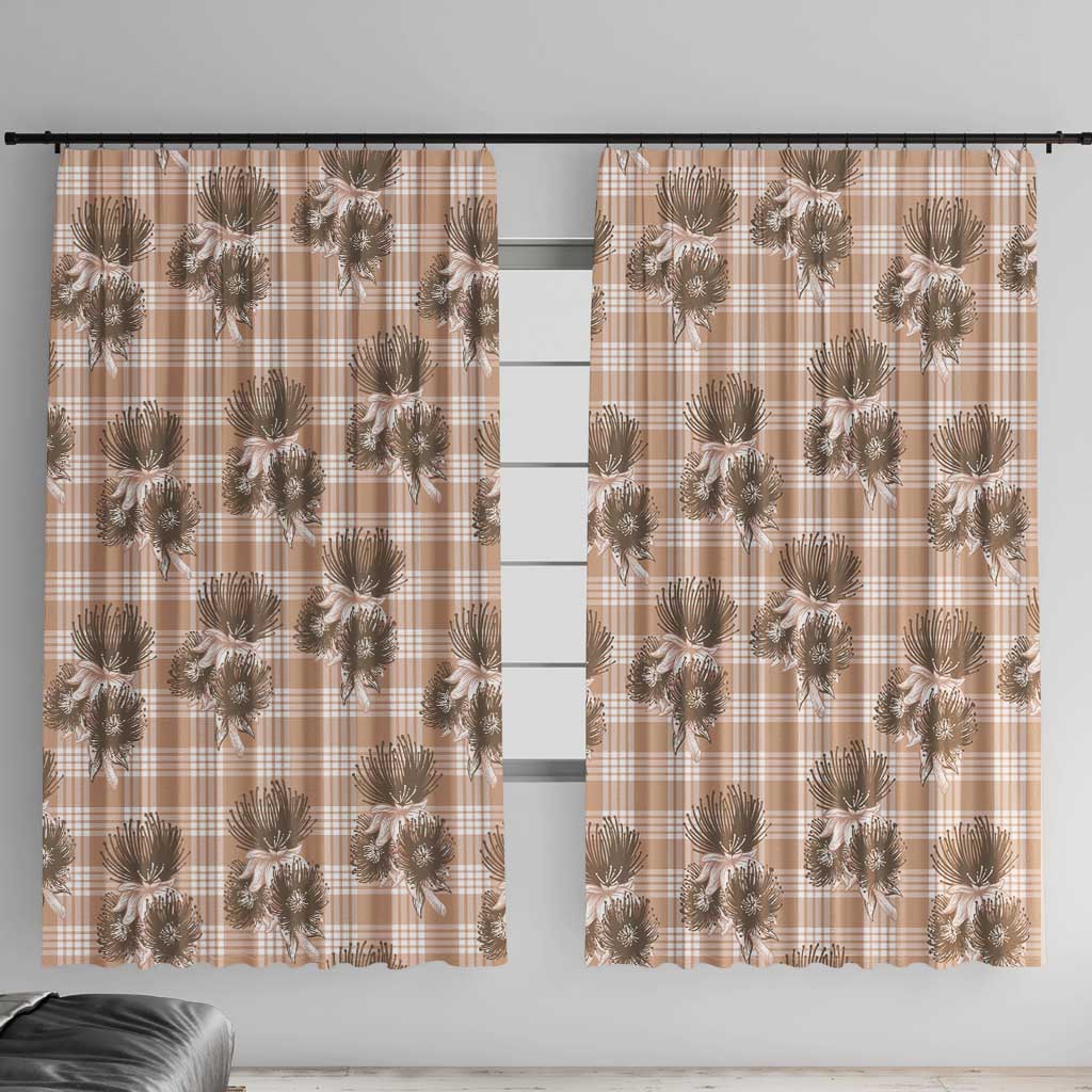 Brown Palaka Hawaii Window Curtain Hawaiian Lehua Blossoms LT05 With Hooks Brown - Polynesian Pride