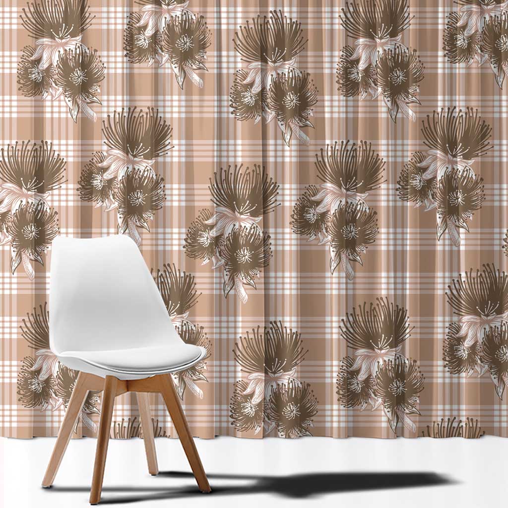 Brown Palaka Hawaii Window Curtain Hawaiian Lehua Blossoms LT05 - Polynesian Pride