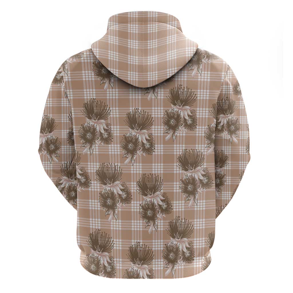Brown Palaka Hawaii Zip Hoodie Hawaiian Lehua Blossoms LT05 - Polynesian Pride