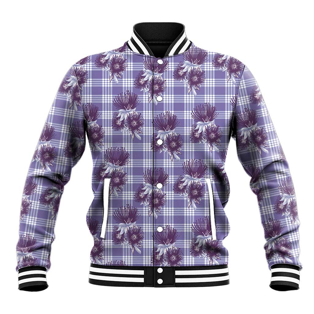 Purple Palaka Hawaii Baseball Jacket Hawaiian Lehua Blossoms LT05 Unisex Purple - Polynesian Pride