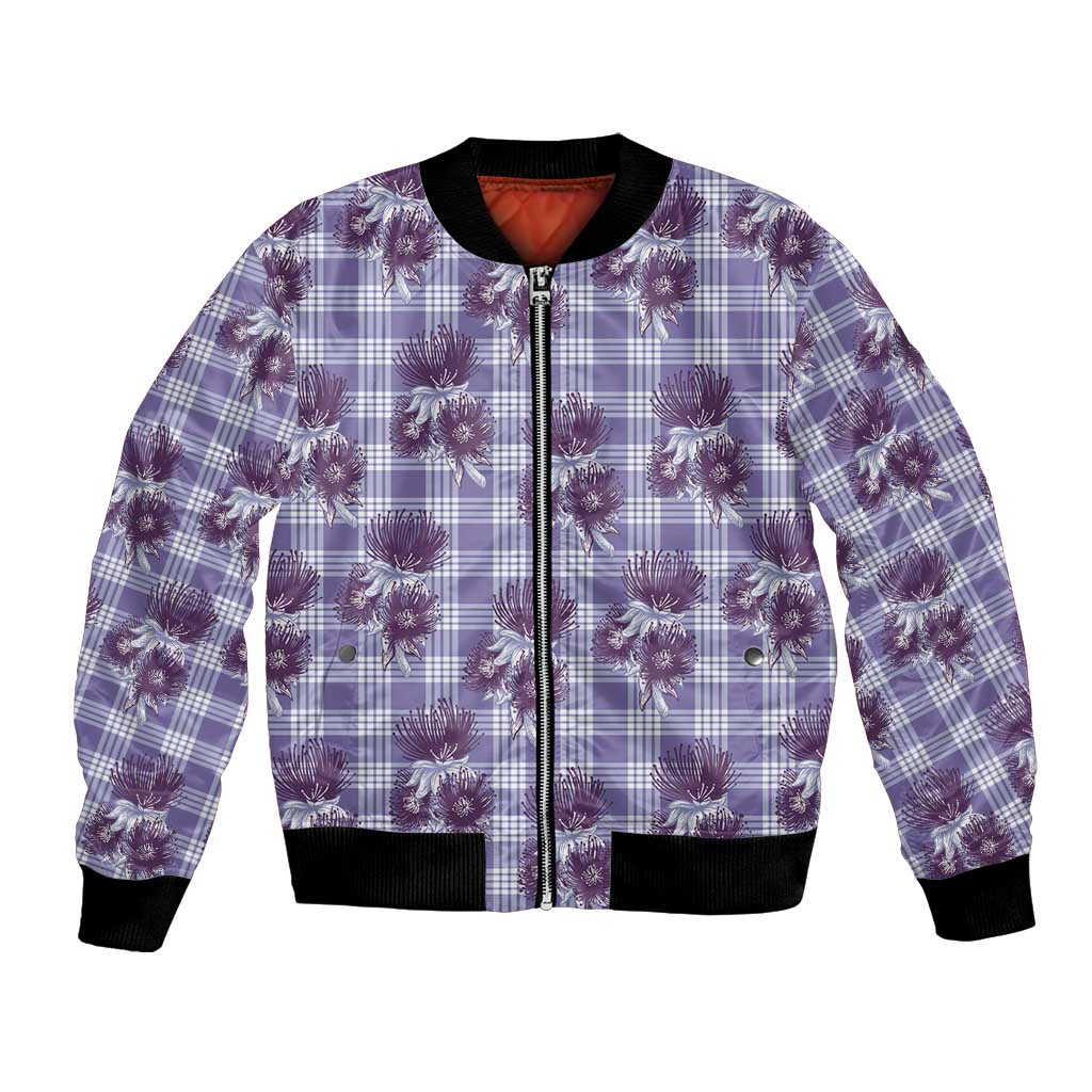 Purple Palaka Hawaii Bomber Jacket Hawaiian Lehua Blossoms LT05 Unisex Purple - Polynesian Pride