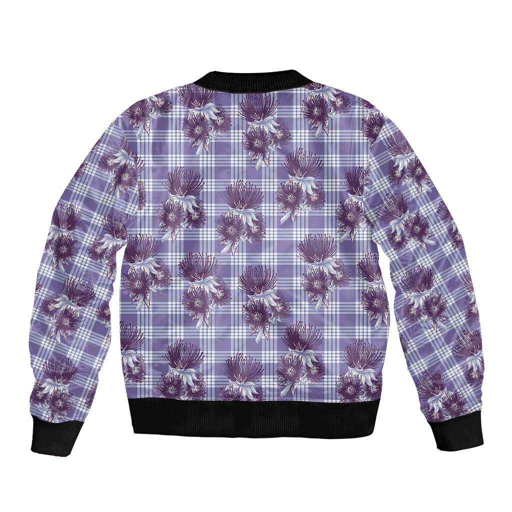 Purple Palaka Hawaii Bomber Jacket Hawaiian Lehua Blossoms LT05 - Polynesian Pride