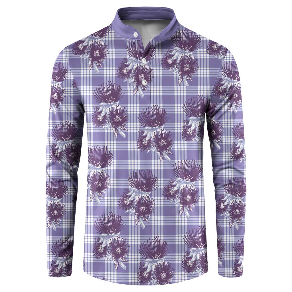 Purple Palaka Hawaii Button Sweatshirt Hawaiian Lehua Blossoms LT05 Purple - Polynesian Pride