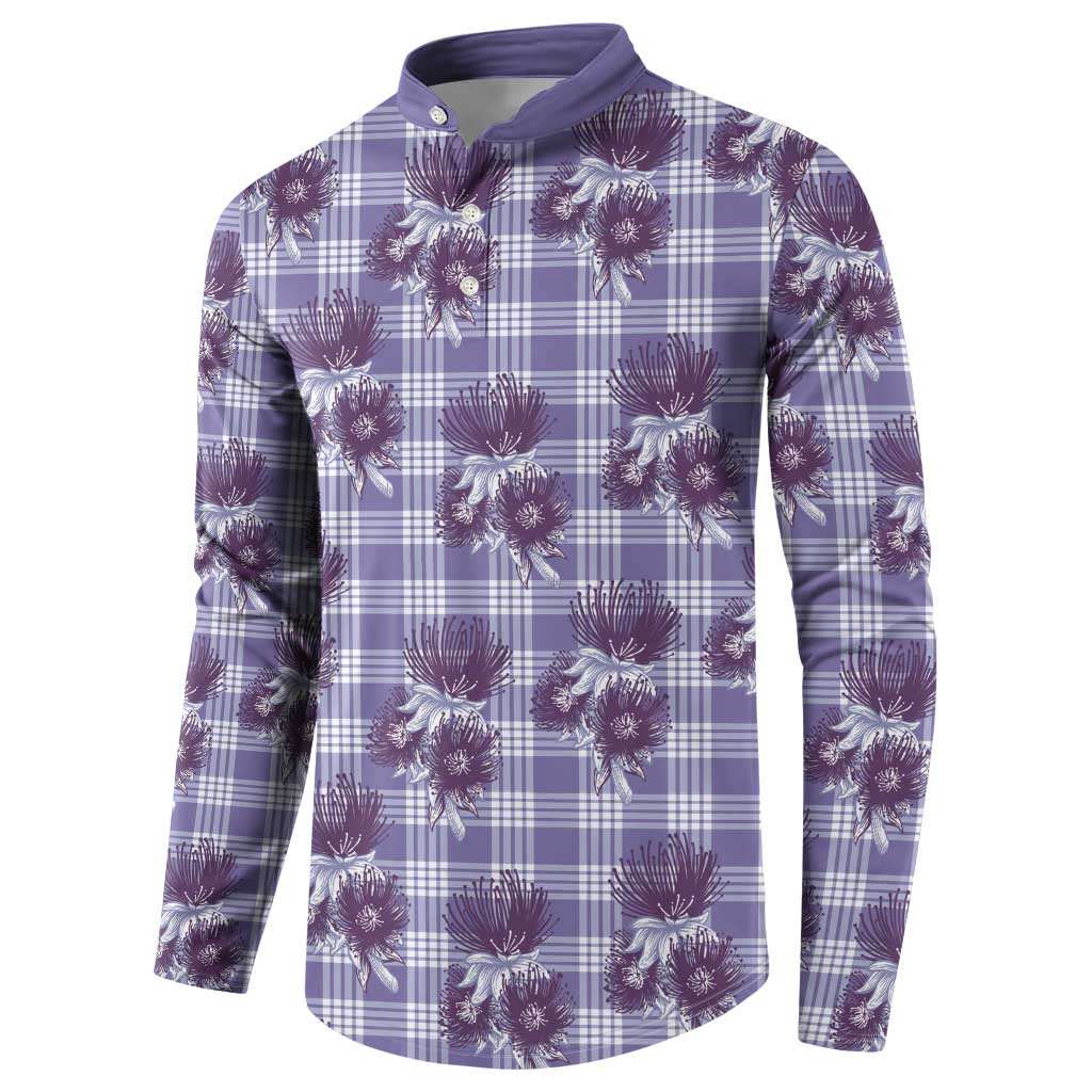 Purple Palaka Hawaii Button Sweatshirt Hawaiian Lehua Blossoms LT05 - Polynesian Pride