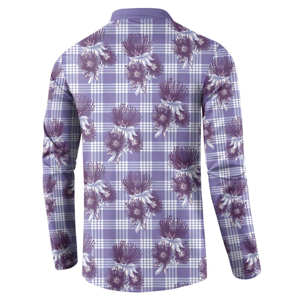 Purple Palaka Hawaii Button Sweatshirt Hawaiian Lehua Blossoms LT05 - Polynesian Pride
