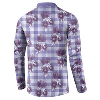 Purple Palaka Hawaii Button Sweatshirt Hawaiian Lehua Blossoms LT05 - Polynesian Pride