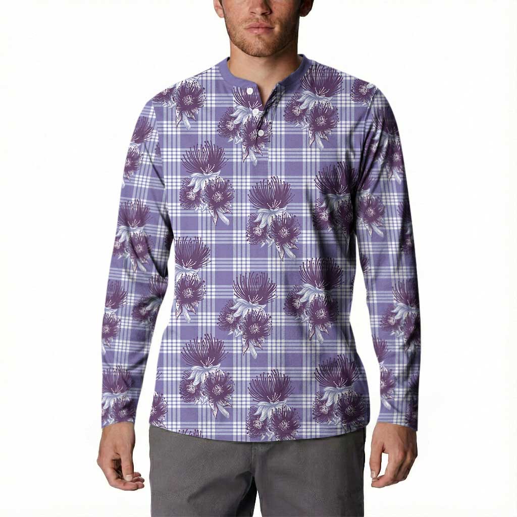 Purple Palaka Hawaii Button Sweatshirt Hawaiian Lehua Blossoms LT05 - Polynesian Pride