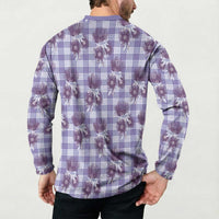 Purple Palaka Hawaii Button Sweatshirt Hawaiian Lehua Blossoms LT05 - Polynesian Pride