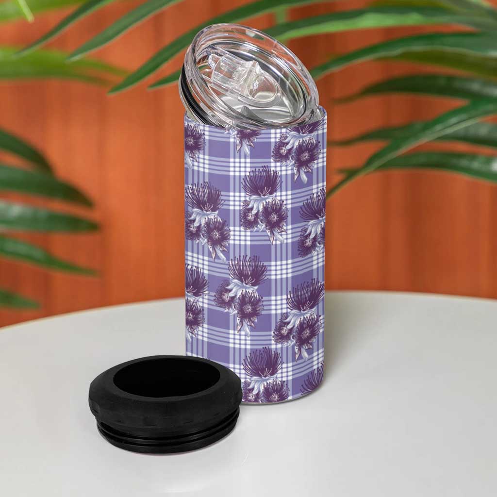 Purple Palaka Hawaii 4 in 1 Can Cooler Tumbler Hawaiian Lehua Blossoms LT05 - Polynesian Pride