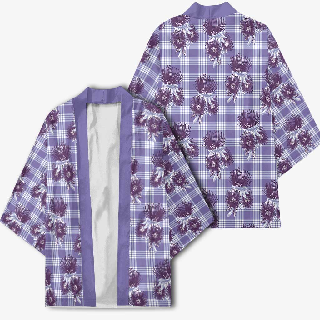 Purple Palaka Hawaii Kimono Hawaiian Lehua Blossoms LT05 - Polynesian Pride