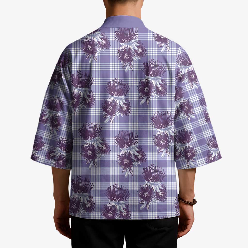 Purple Palaka Hawaii Kimono Hawaiian Lehua Blossoms LT05 - Polynesian Pride