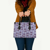 Purple Palaka Hawaii Leather Bag Hawaiian Lehua Blossoms LT05 - Polynesian Pride