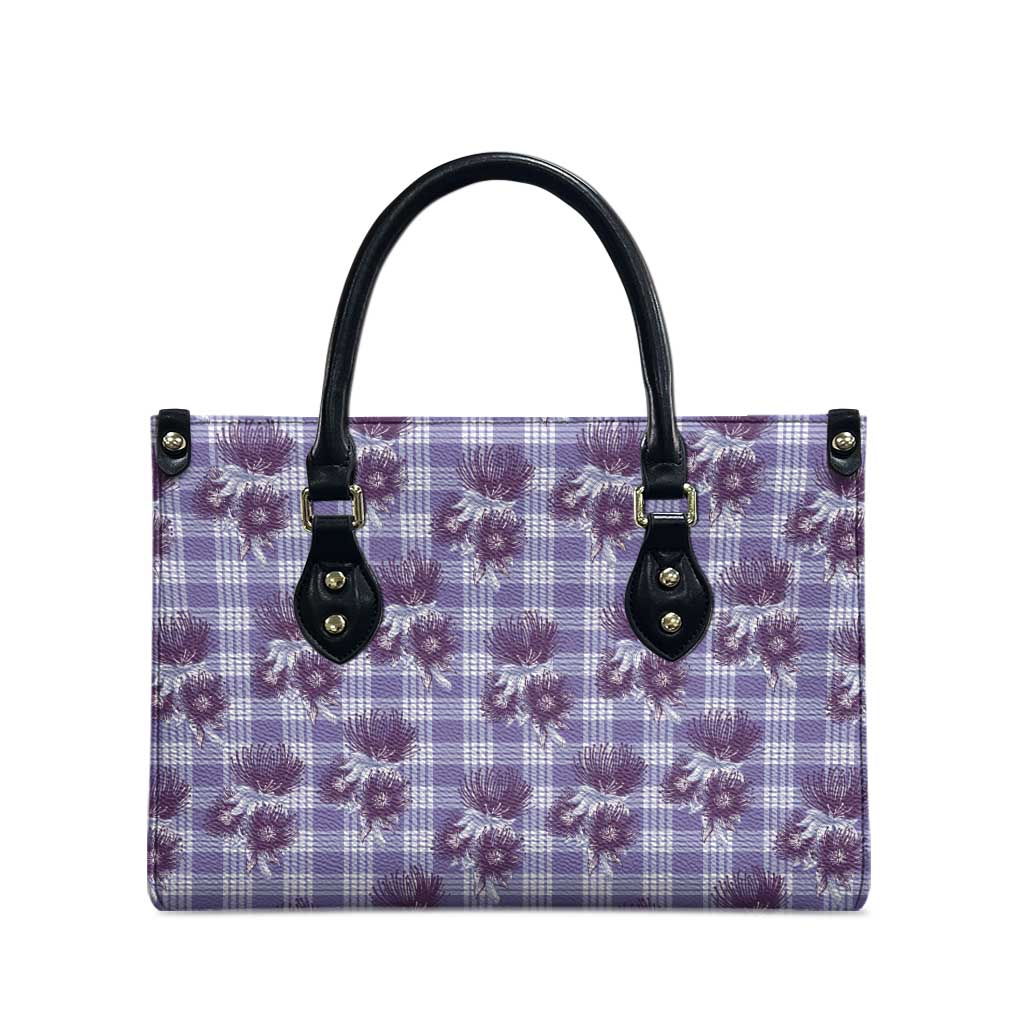 Purple Palaka Hawaii Leather Bag Hawaiian Lehua Blossoms LT05 - Polynesian Pride